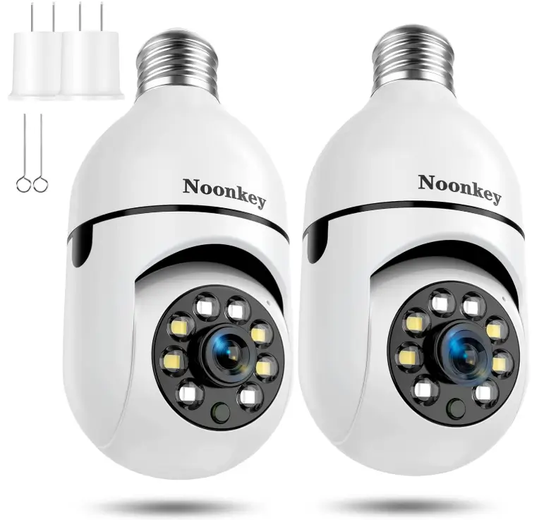 Noonkey 2K/3MP Light Bulb Security Camera, 5G& 2.4GHz WiFi 2 Pack Alexa Home 360° Wireless Security Camera Outdoor, Motion Tracking Detection Alarm,Color Night Vision