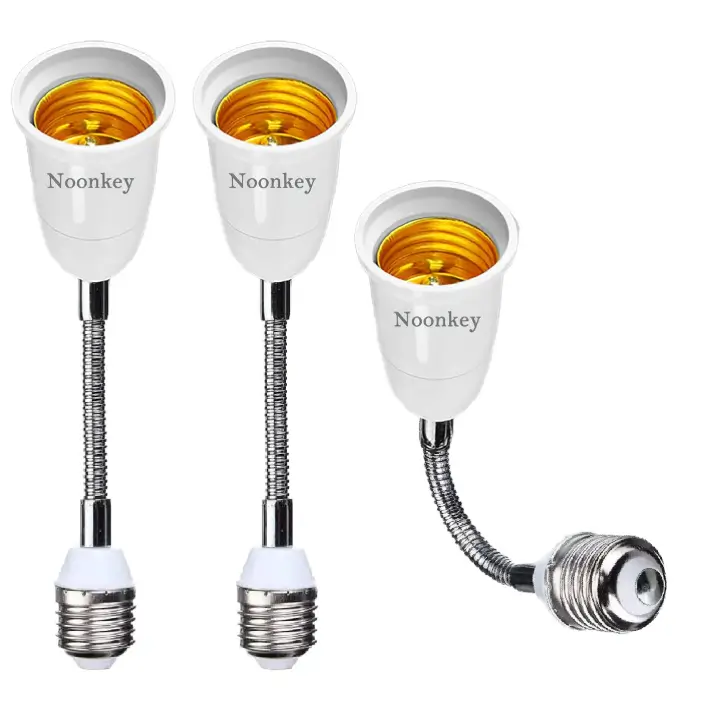 Noonkey Light Socket Extender [2-Pack], 360 Degree Adjustable Flexing Neck, 19 CM/7.5 Inch Extension Adapter, Compatible with All E26/E27 of Bulbs Screw Base, PBT Fireproof Material, White