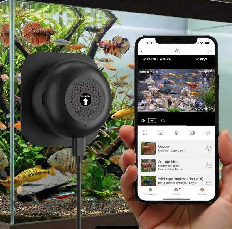 Noonkey 3MP 2K Aquarium & Reptile Pet Camera, 5G/2.4G Dual-Band Wi-Fi, Anti-Glare and No Reflection,Color Night Vision, 24/7 Recording, Detection Alarm, Work with Alexa,for Fish,Lizard, Reptile Pet