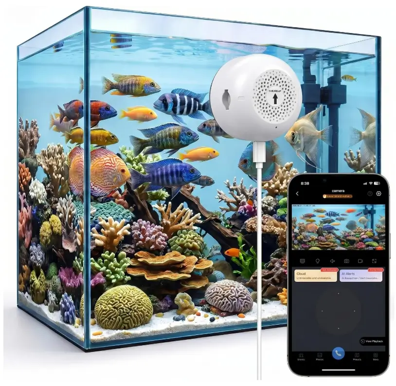 Noonkey 2K 3MP Indoor Pet Camera, 2.4G&5G WiFi Smart Monitoring Camera, Color Night Vision, 24/7 Continuous Recording, Alexa Compatible for Aquarium, Reptile, Bird Feeder & Home Security