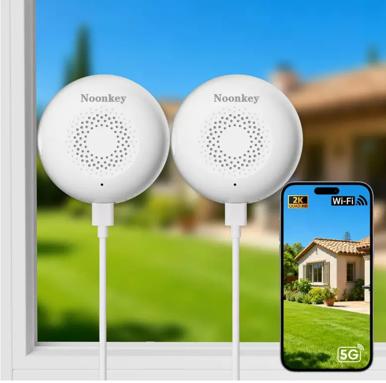 Noonkey 2-Pack Window Cameras for Home Security - 3MP Ultra HD, Full AI Color Night Vision, Anti-Glare Indoor Window Cameras with Custom Zone, Alexa Compatible & 10X Zoom